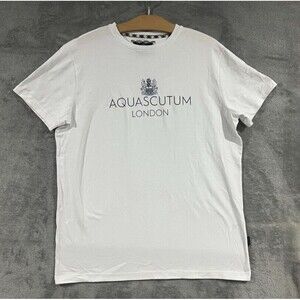 AQUASCUTUM London T Shirt Big Logo Print Club Check House Casuals XL Top Tee